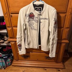 Harley-Davidson cream/ white Leather Jacket with Graphic Accents